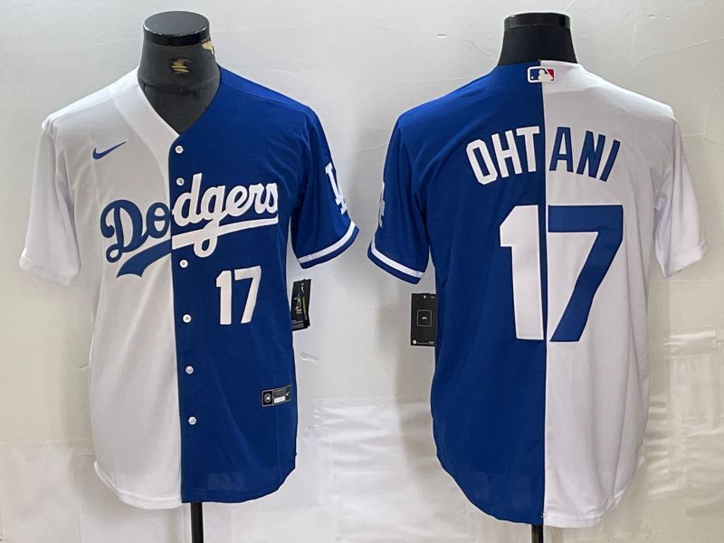 Men Los Angeles Dodgers 17 Ohtani White blue double Nike Game MLB Jersey style 9